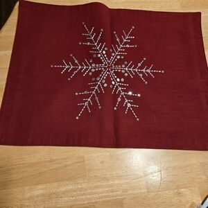Christmas Cloth Placemat (Red, Silver Sequin Snowflake)